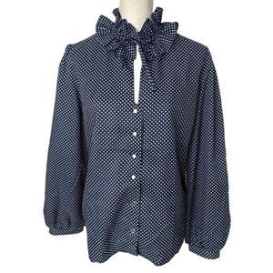 Vintage 80’s Neiman-Marcus ladies twee collar Navy Blue polka dot size Large